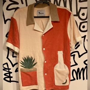 Vintage Style Terrycloth Button-down Bowling Shirt